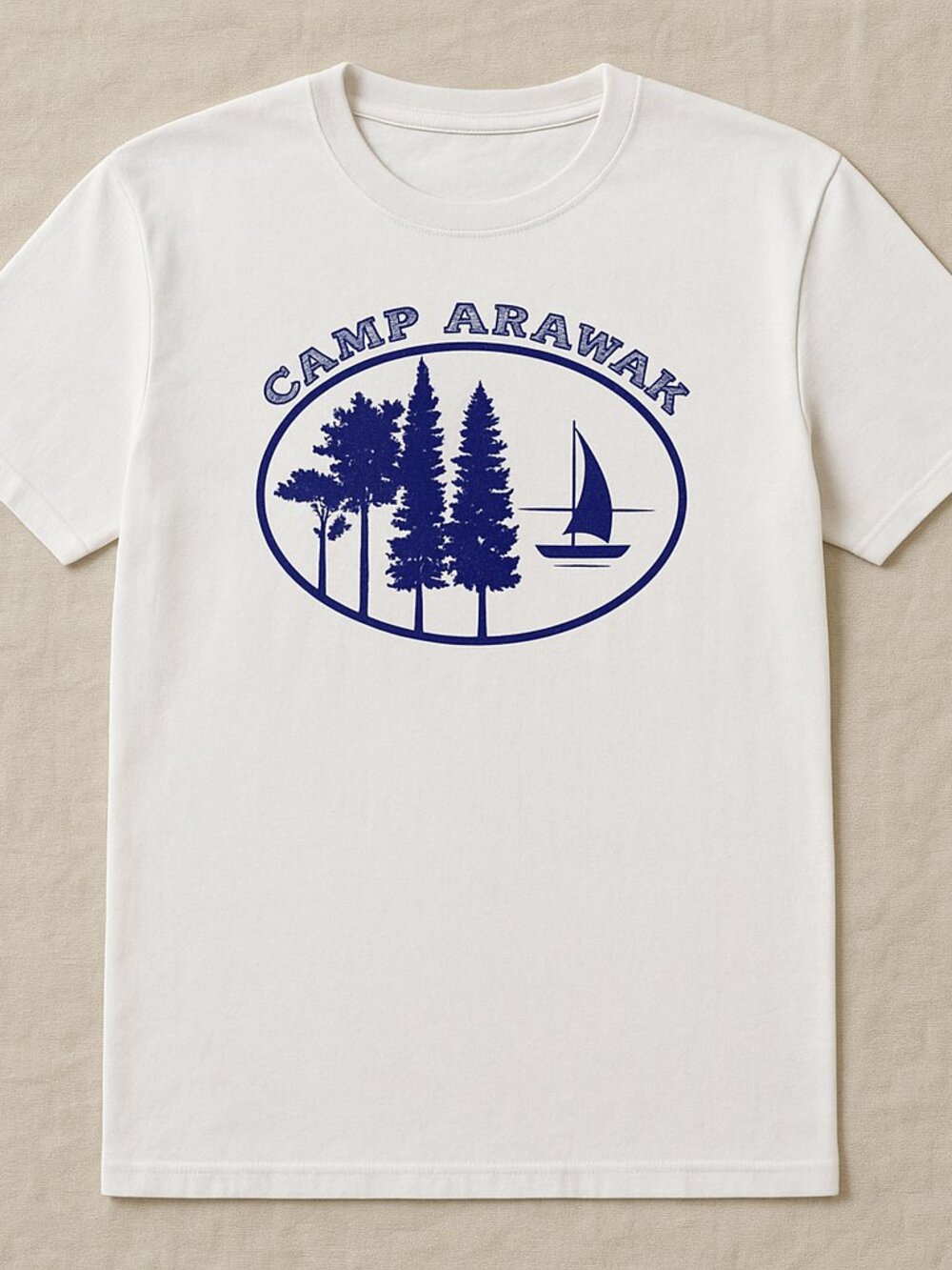 Camp Away Lake & Pine Trees Graphic Tee | Vintage Outdoor White T-Shirt